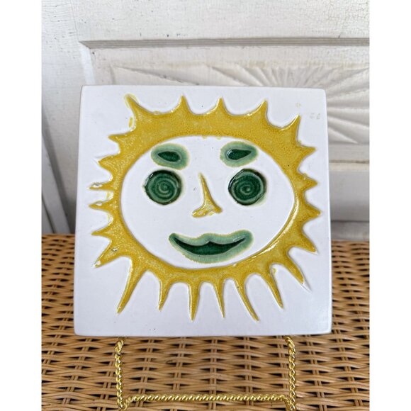 Vintage MCM Bennington Pottery David Gill Smiling Sun Tile Trivet - Picture 3 of 12